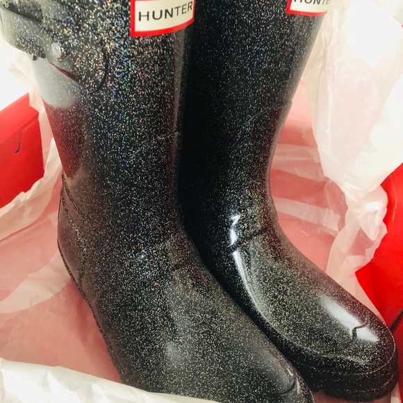 Hunter Black Glitter Rain Boots - Picture 4 of 8
